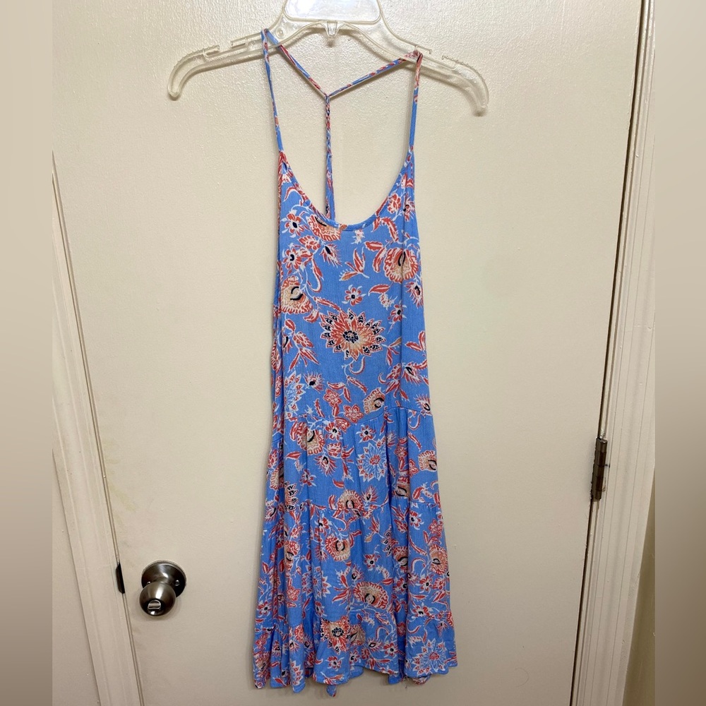 Orange and light blue twist back casual dress
